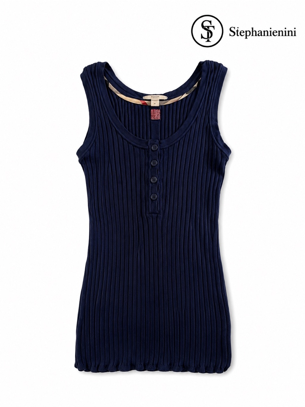 Burberry Navy Blue Ribbed Henley Tank Top XS